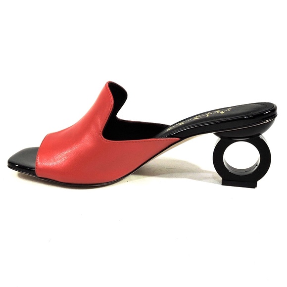 ALESSANDRO DI MARIA 🇮🇹 WOMEN'S RED LEATHER FASHION MULES - Picture 5 of 10